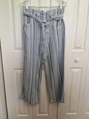 Gap Blue Stripe Wide-Leg Linen Blend Pants Size 6
